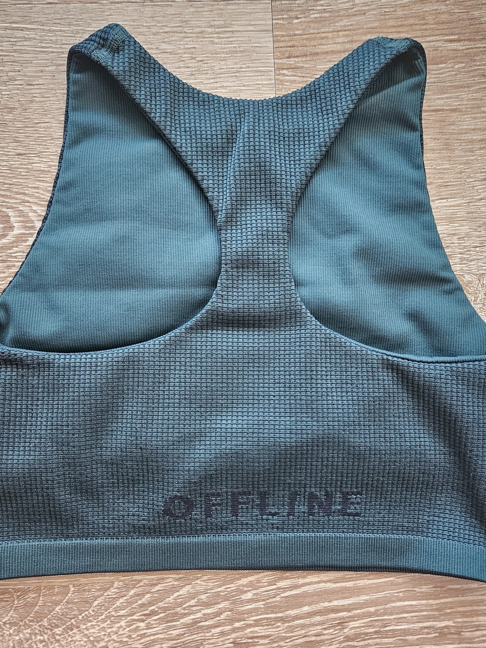 OFFLINE by Aerie High-Neck Seamless Sports Bra in Blue-Green, Size Medium